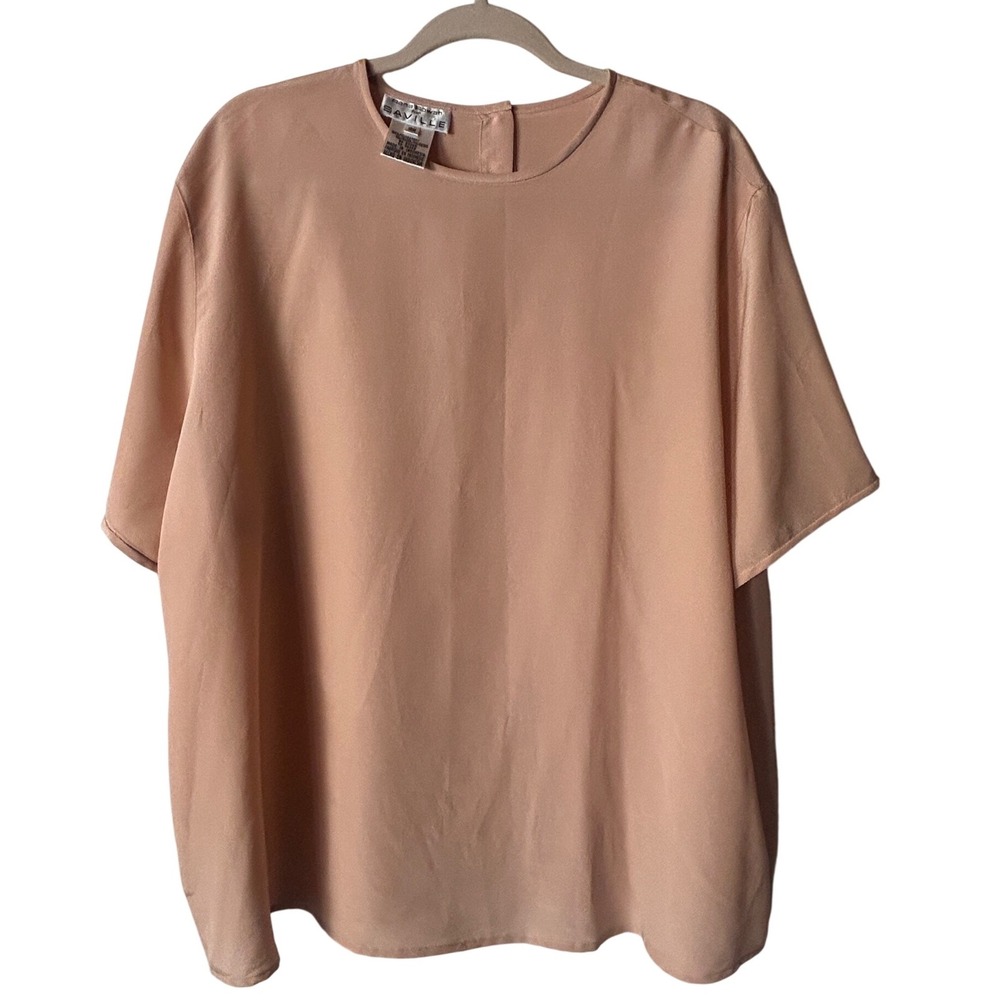 Rena Rowan for Saville‎ Women's 18W Peach Satin Short Sleeve Top Button Back